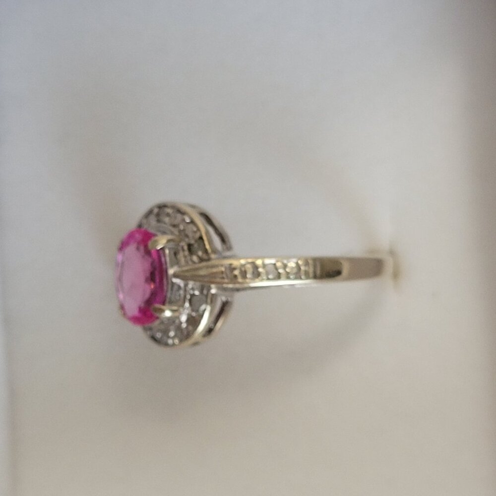Pink Sapphire Diamond 10k White Gold Ring October Birthstone Size 7 Womens - Picture 5 of 11